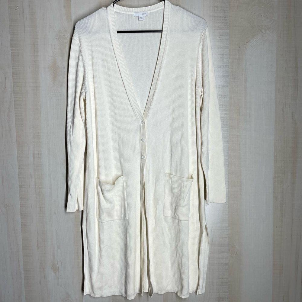 J. Jill‎ off white lightweight knee length cardigan sweater, medium petite